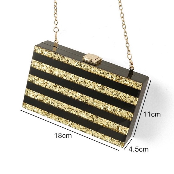 Black & Gold Striped Acrylic Handbag - Picture 2 of 6